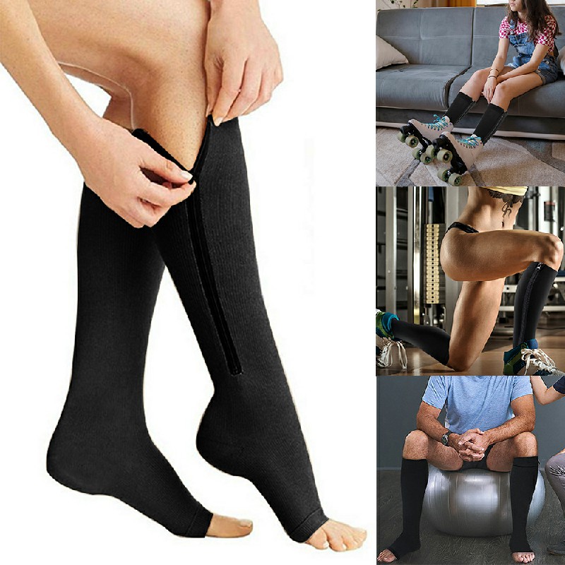 Zipper Compression Socks Open Compression Stockings for Men and Women - XXL